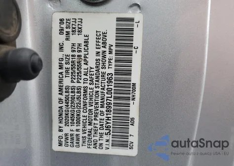 2007 Honda Element Sc from USA, damaged, VIN 5J6YH18997L001963